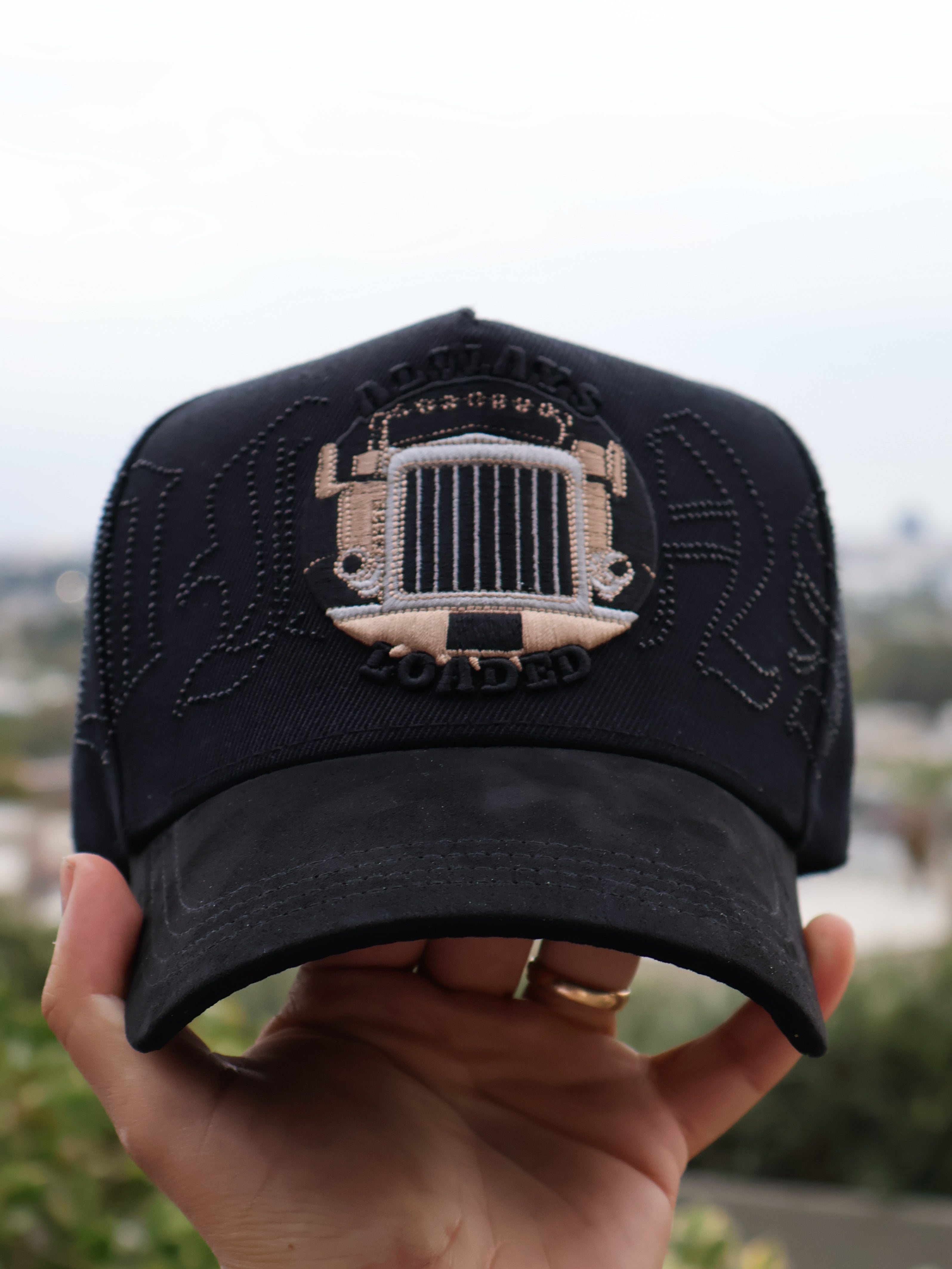 VMNS Truck Black Rhinestone Snapback - Black/Suede Brim